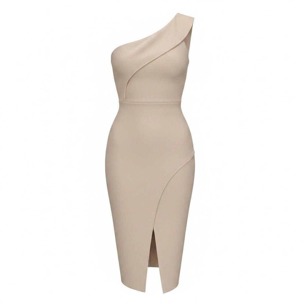 Metisu Women’s Dress SZ XS Pink Neutral Single Shoulder Sleeve Knee Length